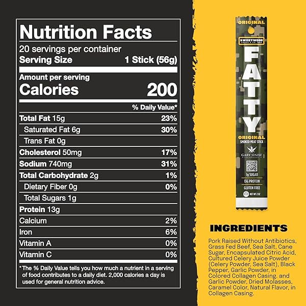 FATTY MEAT STICKS, GRASS-FED BEEF, HIGH PROTEIN SNACK, CAMPING, SPORTS, ROAD TRIP, LOW CARB, GLUTEN FREE, MSG FREE, NITRATE FREE, ORIGINAL FLAVOR, 2 OZ.