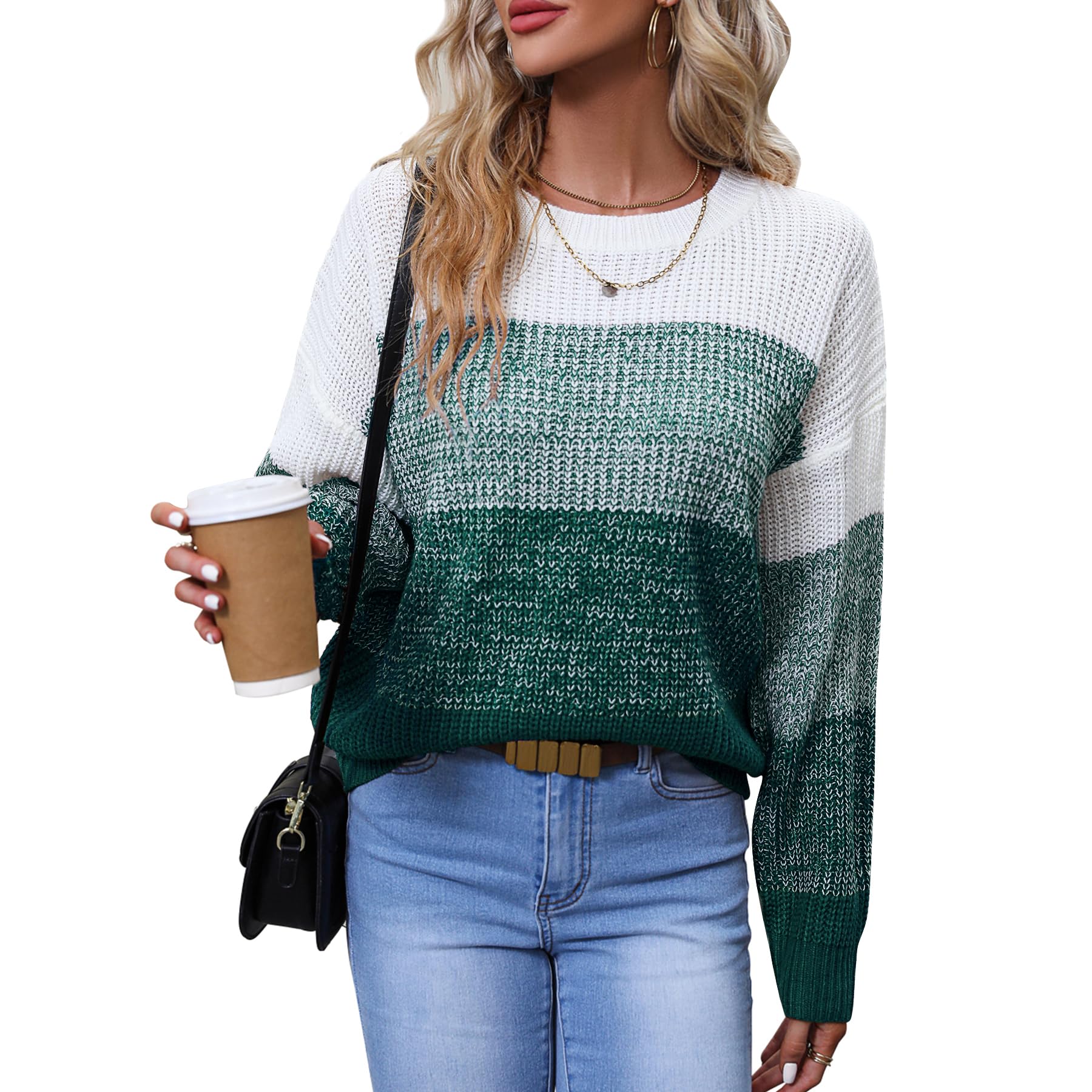 Photo 1 of ** SOLD AS IS NO RETURN/REFUNDS**SEE COMMENTS!
QIANSIQIANBO Women's Striped Color Block Sweater Long Sleeve Crewneck Casual Loose Cute Knit Sweater Pullover Tops (XL) Forest Green