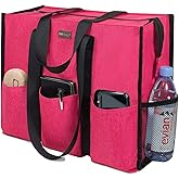 TOPDesign Utility Water Resistant Tote Bag with 13 Pockets, Top Zipper Closure & Thick Bottom Support, for Working Women