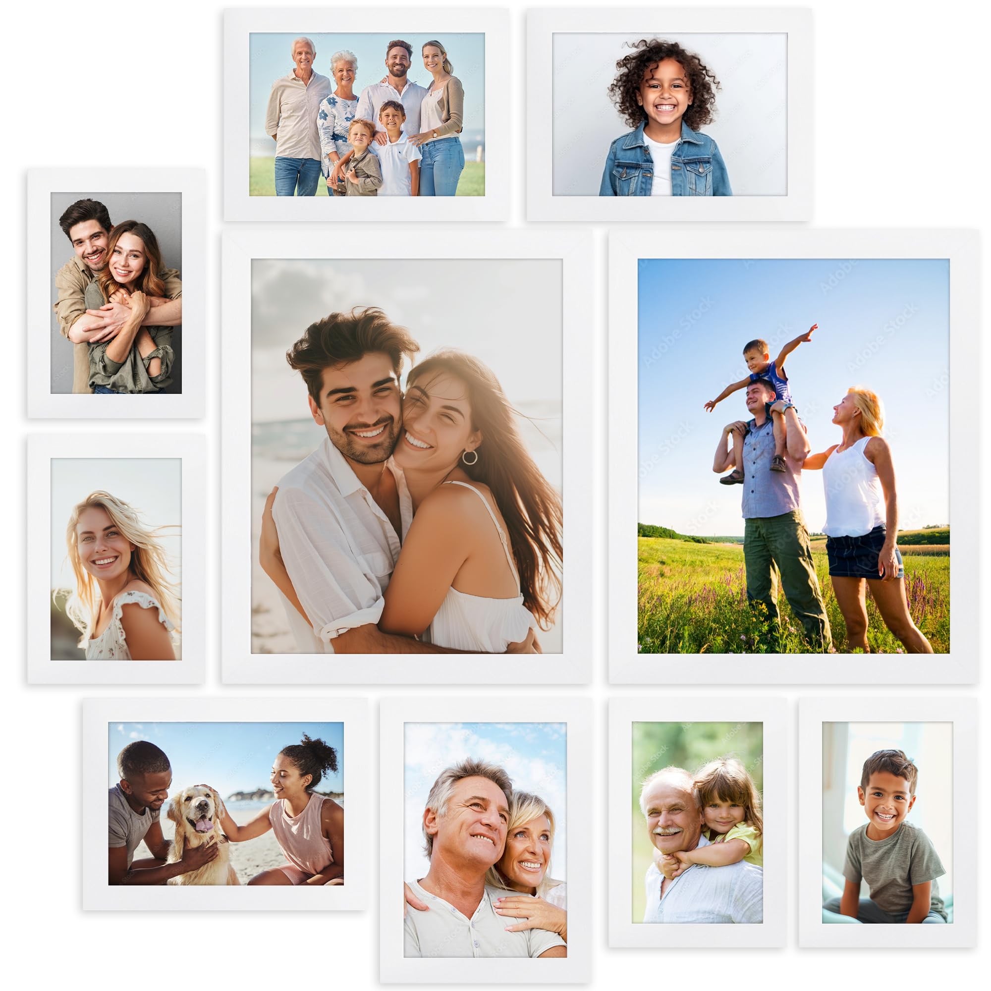 Icona Bay Combination White Picture Frames Set - 10 PC (Four 4x6, Four 5x7, Two 8x10), Impresia Collection Multi-pack, Simple Modern Design for Wall Gallery