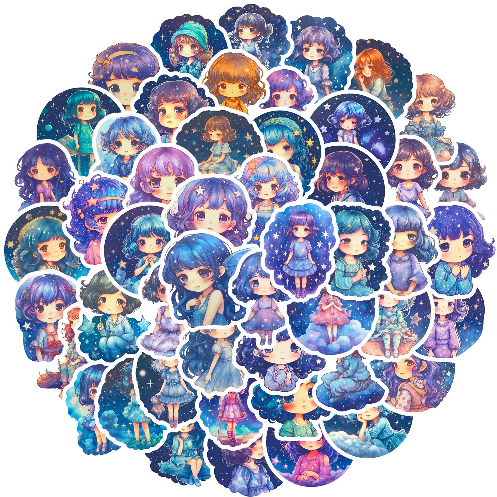 Starry Girl Stickers for Laptop (50 PCS),Gift for Children Teens Adults Girl Boys,Waterproof Stickers for Water Bottle,Starry Girl Vinyl Stickers for Scrapbook,Skateboard,Bike,Phone,Dairy