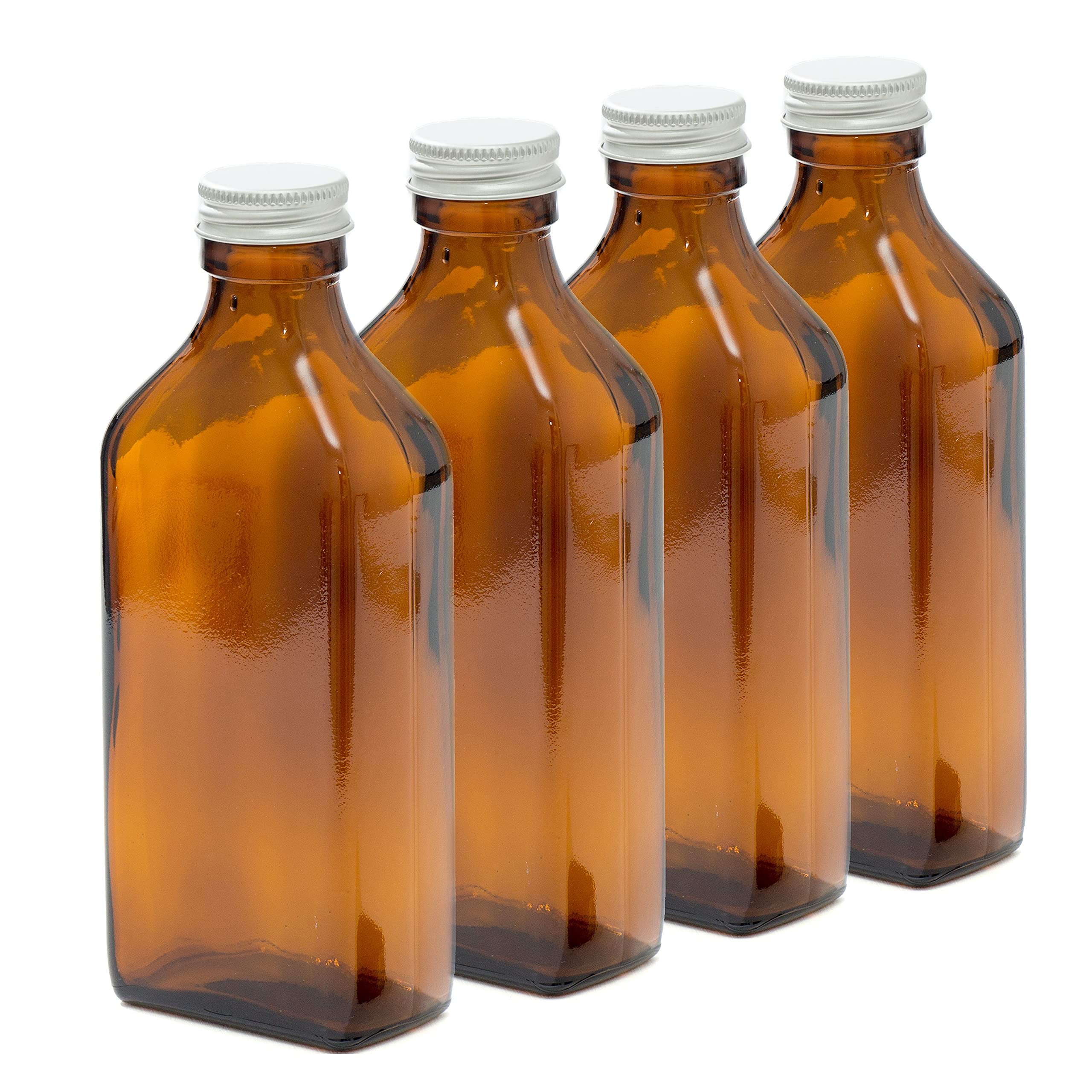 Aura 200ml Rectangular AMBER Glass Bottle with SILVER Lid - PACK of 4