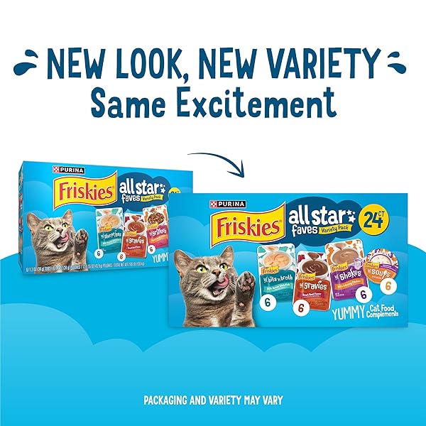 PURINA FRISKIES ALL-STAR FAVES SOUPS, BROTH AND GRAVY CAT FOOD COMPLEMENT WET CAT FOOD VARIETY PACK – 24 CT. BOX