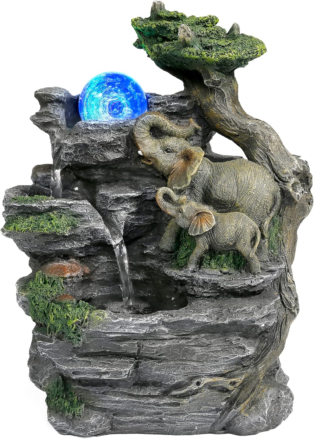 Indoor Fountains & Accessories - BEAMNOVA Tabletop Fountain,Relaxation Water Feature Feng Shui Indoor Fountain of Elephant Sculpture with Colorful Spinning Ball for Home Office Desktop Decor