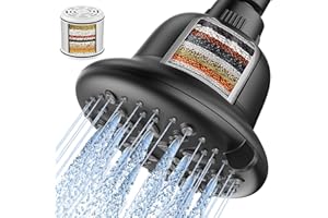Cobbe Filtered Shower Head, 7 Modes High Pressure Shower Heads - 16 Stage Shower Head Filter for Hard Water for Remove Chlorine and Harmful Substances (Midnight Black Matte, 5 Inch Round)