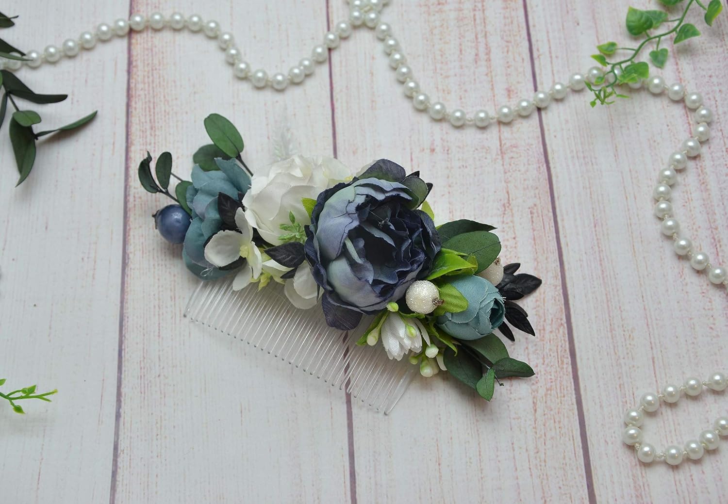 Amazon Com Dusty Blue White Flower Comb Bride Bridesmaid Floral