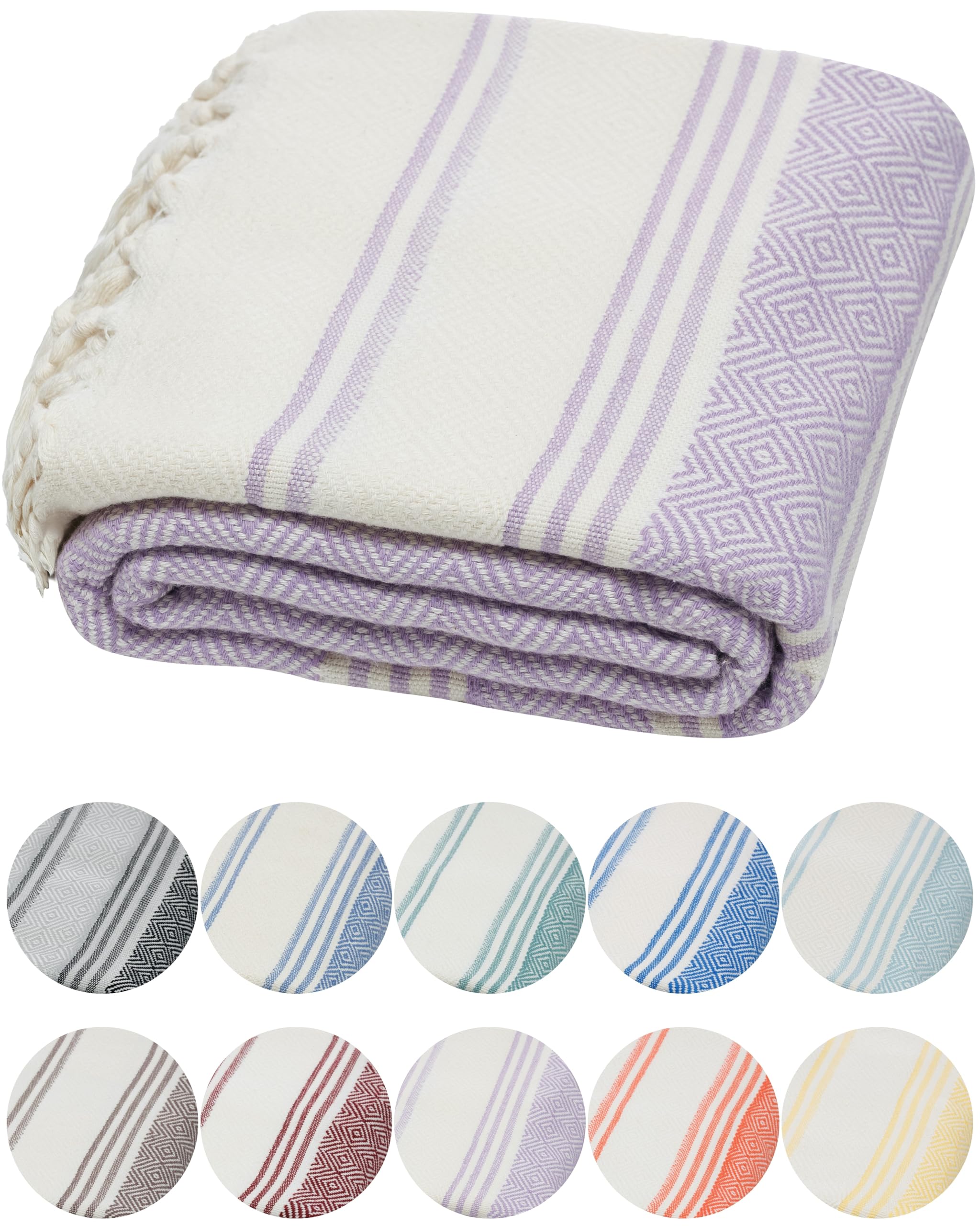 DEMMEX Organic Turkish Cotton Beach Bath Hammam Towel – Quick-Dry, Lightweight, Compact, Sand-Free Beach Towel & Blanket – Luxury Bathroom & Hammam Towel, OEKO-TEX Certified, 180x90cm, Lavender