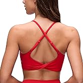 CRZ YOGA Butterluxe Twist Cross Back Sports Bras for Women - U Neck Padded Adjustable Spaghetti Straps Yoga Top
