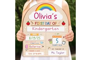 My First Day of School Sign 12"x10", First and Last Day of School Board with Marker, Reusable Back to Class Wooden Chalkboard for Preschool, Pre-K, and Kindergarten, Easy to Write & Clean Board