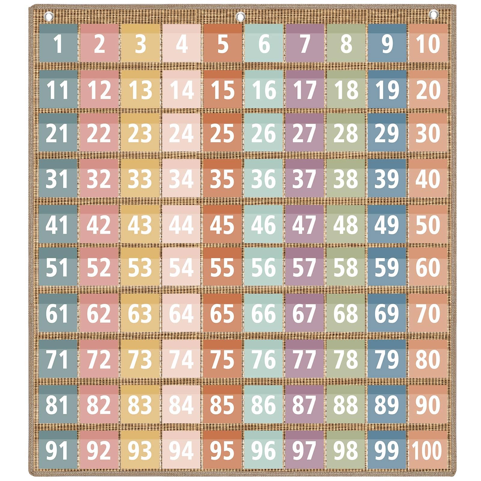 Photo 1 of MotiMind Hundred Pocket Chart Burlap Number 1-100 for Kids Classroom Wall Number Cards Educational Teacher Lessons for Preschool Toddler Learning Homeschool Supplies