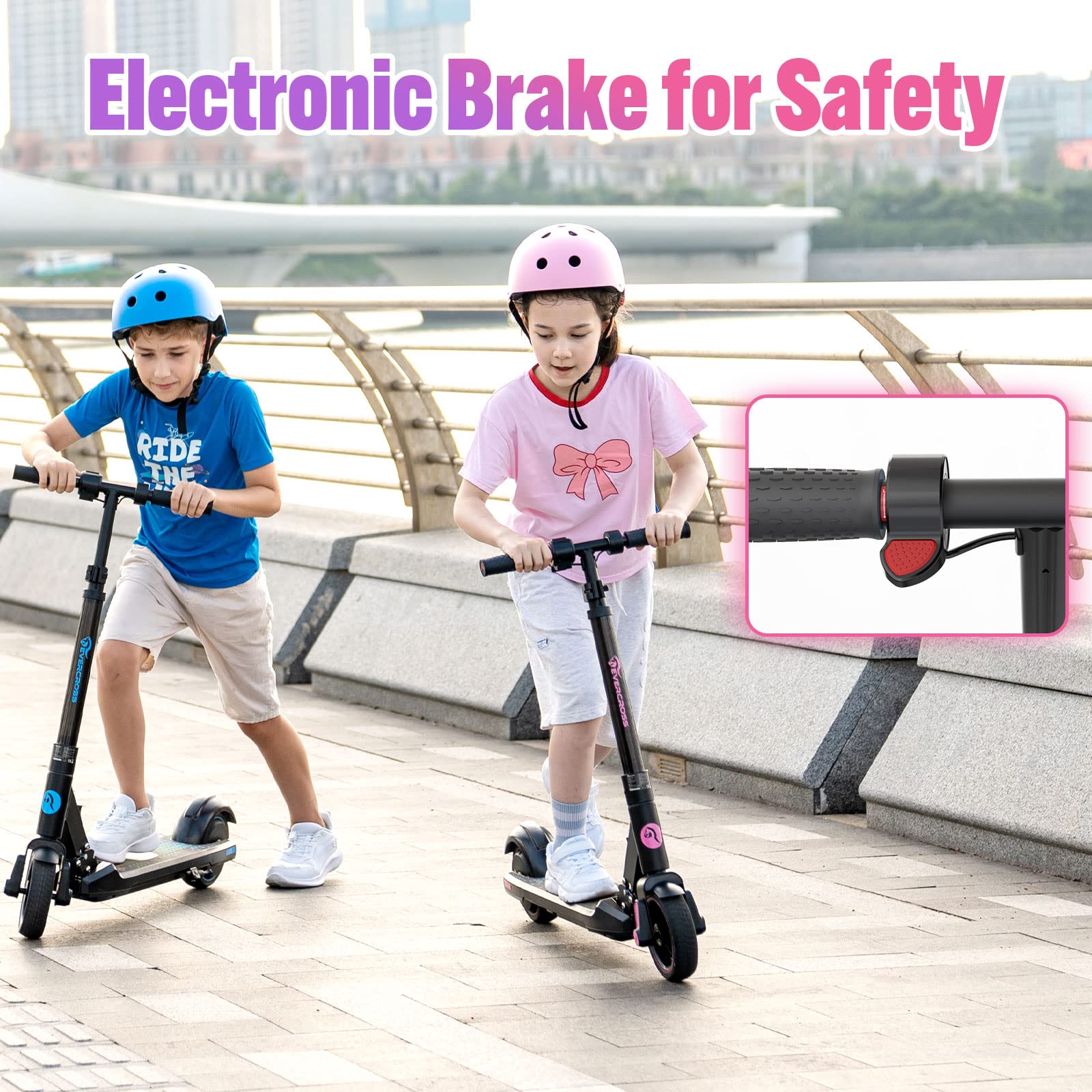 EVERCROSS EV06C Elektroscooter, 6,5'' Faltbarer E Scooter für Kinder 6-12 Jahren, 150 W Motor & 3 Gänge & 2600 mAh & 76-96cm Höhe, LED Display, Bunte Leuchten, Leichter Elektroroller Kinder Blau 6