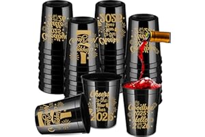 Ainibar 24 Pack New Year 2026 Party Cups - 16oz Black Reusable Plastic Stadium Tumblers with 3 Festive Designs, Perfect for Holiday & New Year Eve Celebrations