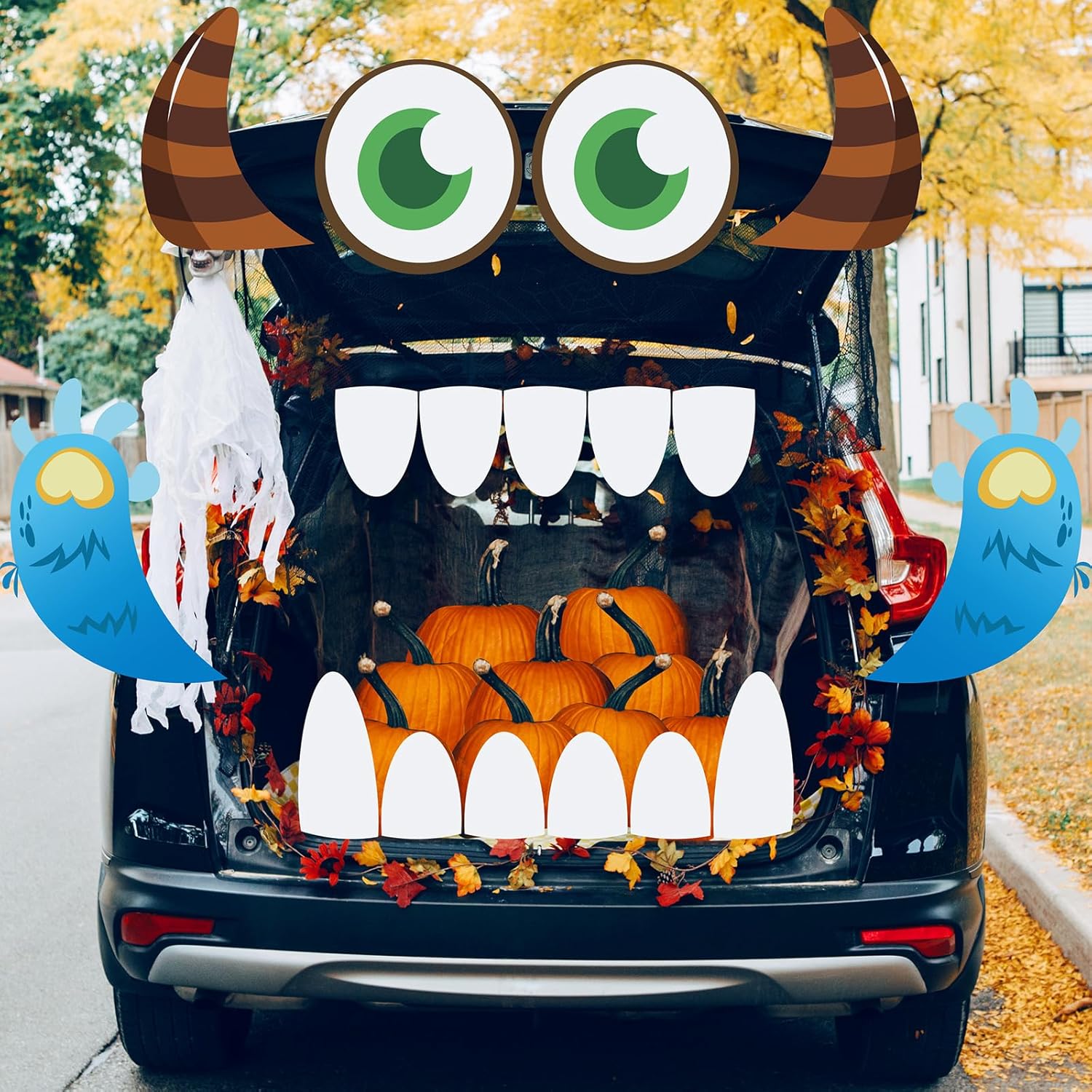 Garage Door Decorations - Halloween Trunk or Treat Car Decoration Kit, Ghost Monster Bat PVC Halloween Car SUV Garage Door Entryway Archway Decor Waterproof Durable PVC Halloween Outdoor Decorations (Monster)