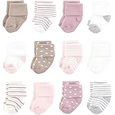 Hudson Baby Infant Girl Cotton Rich Newborn and Terry Socks, Soft Pink Dot Stripe, 6-12 Months