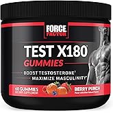 Force Factor Test X180 Gummies, Testosterone Booster Supplement for Men | with Tongkat Ali, Horny Goat Weed, Tribulus Terrestris, Fenugreek, &amp; Black Maca, Berry Punch, 60 Gummies
