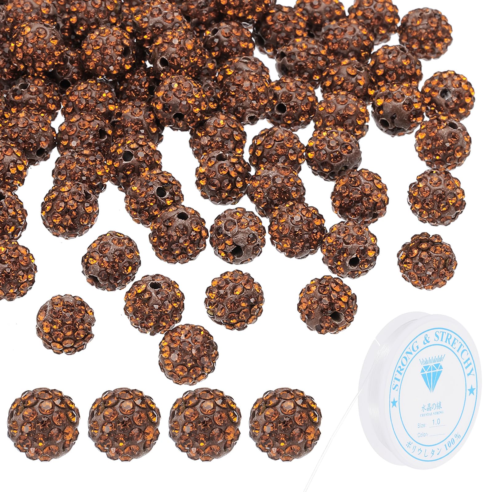 PATIKIL 10mm Rhinestone Clay Beads for Jewelry Making, 120 Pack Round Ball Polymer Clay Crystal Charm Beads with Elastic String for Craft Decor Necklace Chain Bracelets DIY, Green Grey