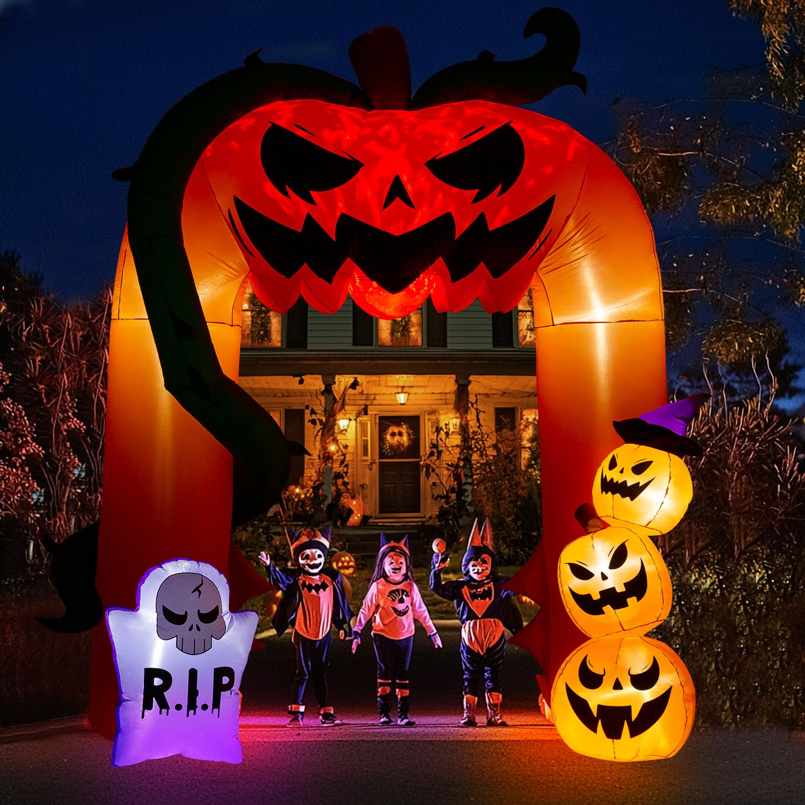 Photo 1 of PRESENCE 11FT Halloween Inflatable Pumpkin Archway Decor, Pumpkin Inflatable Yard Decoration with LED Lights, Blow Up Inflatables Archway for Halloween Party Indoor, Outdoor, Yard, Lawn Decorations