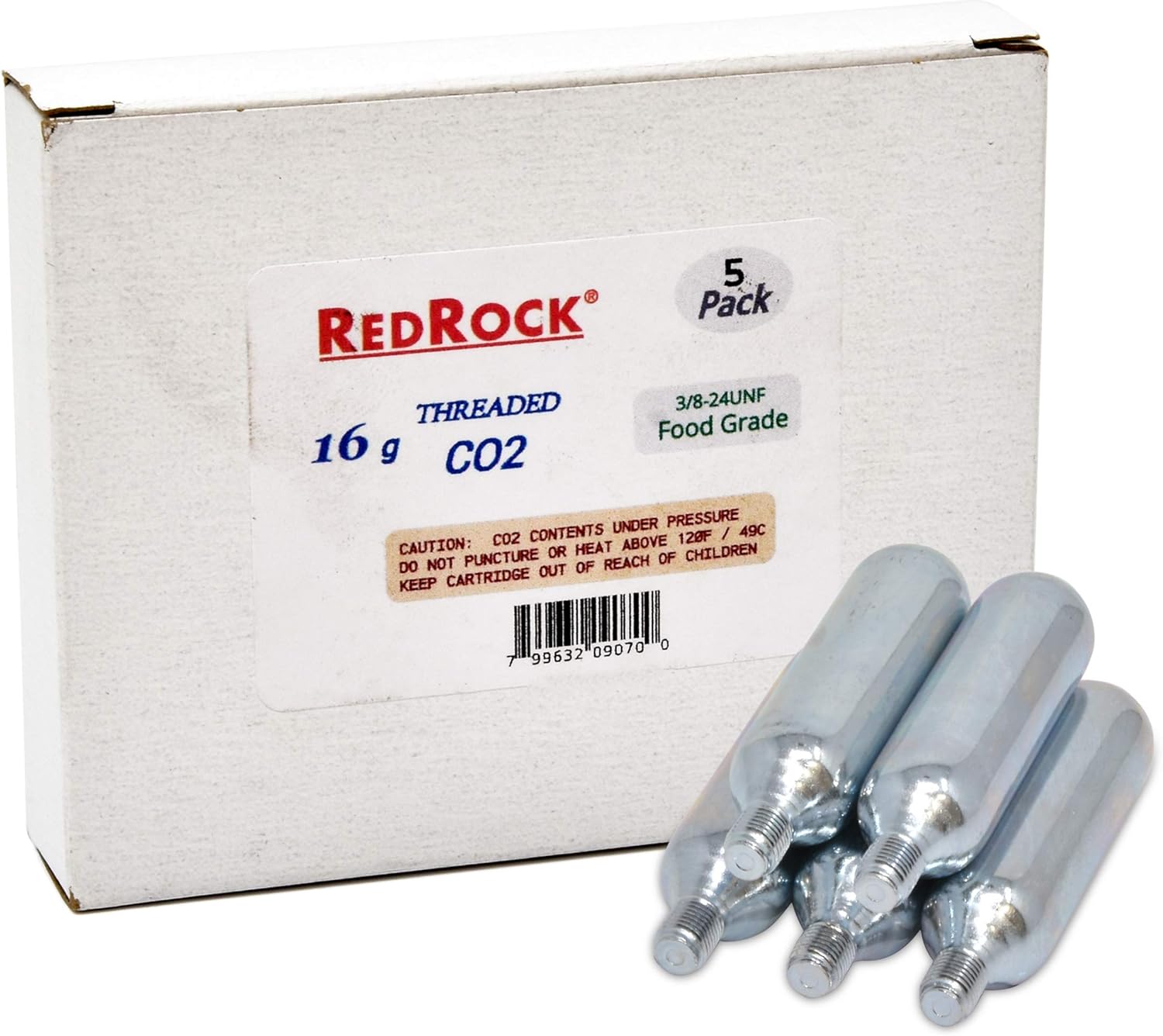 5 Pack of 16 Gram Threaded CO2 Cartridges for All CO2 Bicycle Tire Inflators with Threaded Connection Quick Air Refill for Bike Tire Repairs