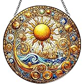 Sun Stained Glass Window Hanging,7.87 Inch Sun Catchers Indoor Window Decor,Ornament for Home,Garden,New Home,Christmas,Mother’s Day Outdoor Gift for Women,Festival Gift