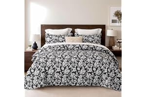 DURLENGEN Floral Quilt Set Queen Size 3Pcs, Dark Grey Floral Design Styling Bedspread, All Season Lightweight Coverlet Sets(Queen 90x96, Dark Grey Floral)