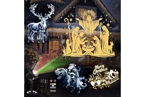 AURELEMA 12 in 1 Christmas Projector Lights Outdoor Indoor Christmas Decoration, Waterproof Holiday 3D Projector Light HD Patterns Dynamic 4 Colors with Remote for Window Wall Yard