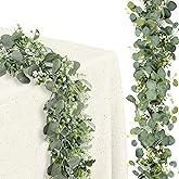2 Pcs Eucalyptus Garland with White Gypsophila,5.9FT Artificial Greenery Garland Fake Vines Eucalyptus Garland for Wedding Centerpiece Table Party Indoor Outdoor Wall Decor