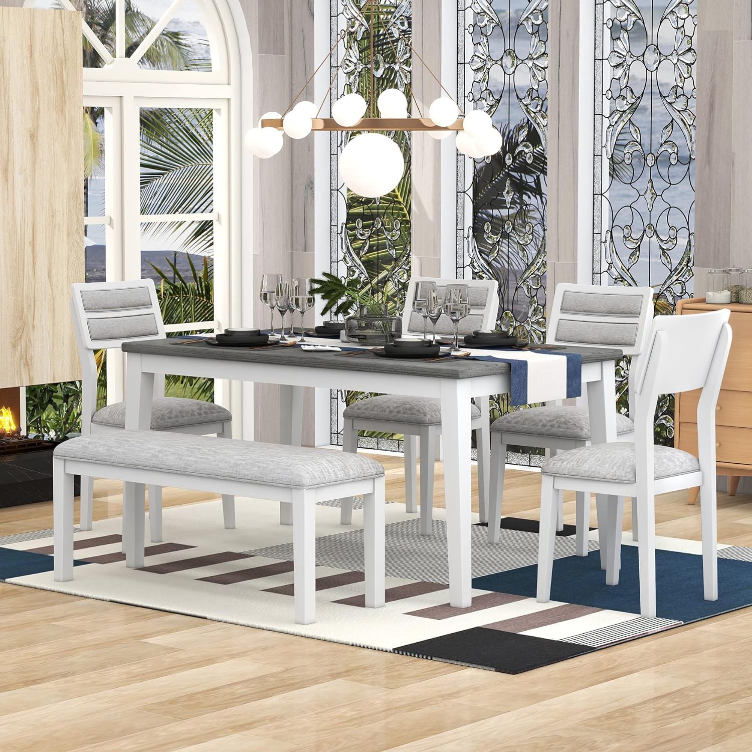 Photo 1 of ****PARTIAL SET, TABLE ONLY**** ERYE 6 Pieces Classic Traditional Upholstered Dining Room Furniture Sets Include 1 Table&4 Chairs&Bench for Home Apartment Kitchen & Diningroom Living Space Breakfast, Lunch Dinner