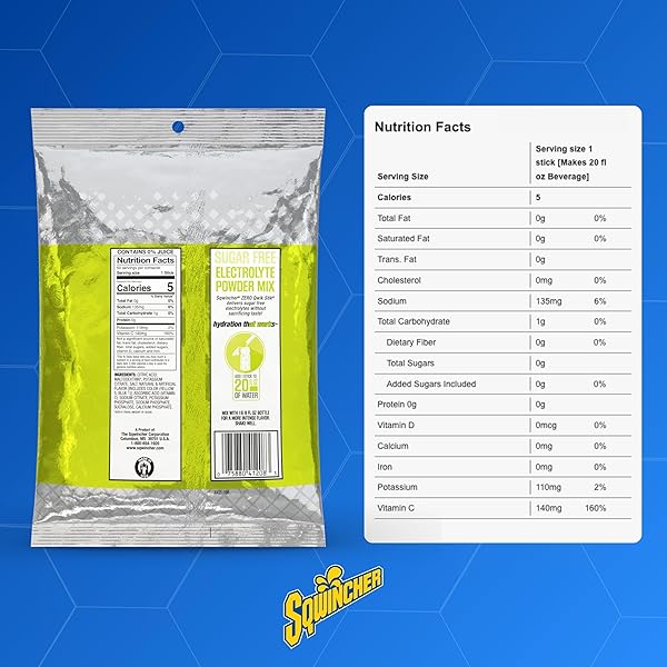 SQWINCHER QUIK STIK ZERO ORAL ELECTROLYTE SOLUTION LEMON-LIME FLAVOR 0.11 OZ. PACKET 50 CT