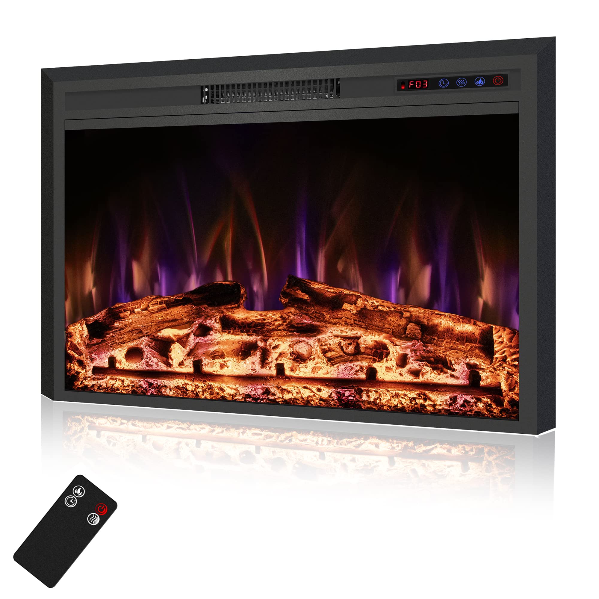 Photo 1 of Rodalflame 36" Width Electric Fireplace Inserts with Adjustable Flame Colors, Fireplace Heater with Touch Screen & Remote Control, Recessed in Wall, 750/1500W, Timer