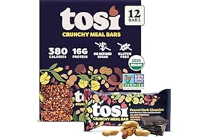Tosi Meal Nut Bars, Peanut Dark Chocolate, Healthy Snacks for Adults & Kids, Crunchy Plant Based Protein Bar (16G), Keto Snacks, Vegan, Gluten & Soy Free, Low Sugar, Omega 3s, 2.4oz, 12-Pack