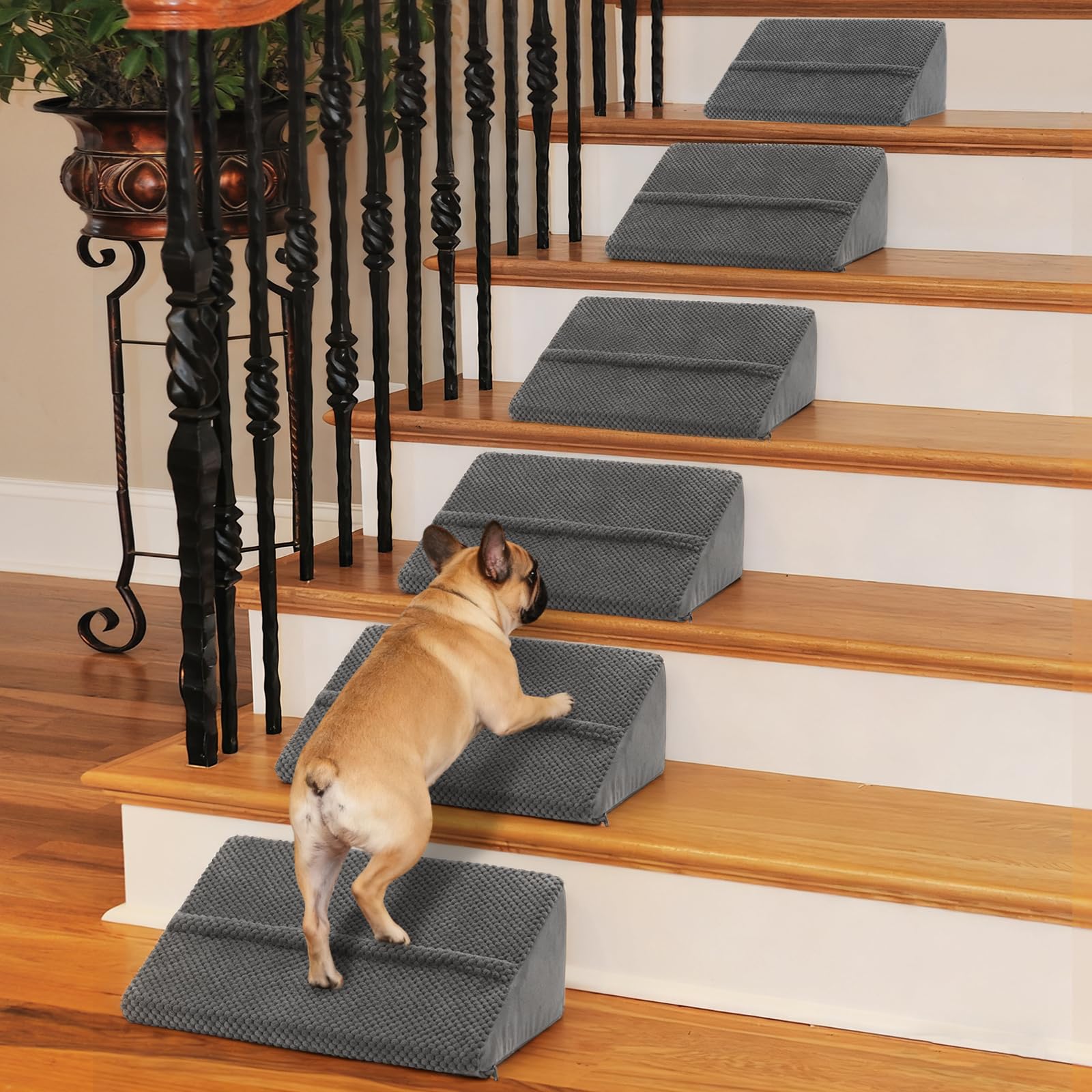Photo 1 of 40D Density Foam Dog Ramp with Anti-Slip Bump for Stairs Suits for Small Dogs Cats, Pet Ramp Steps Stairs for Staircase Indoor with Self-Sticky Pads to Fix(6Pack, Gray)