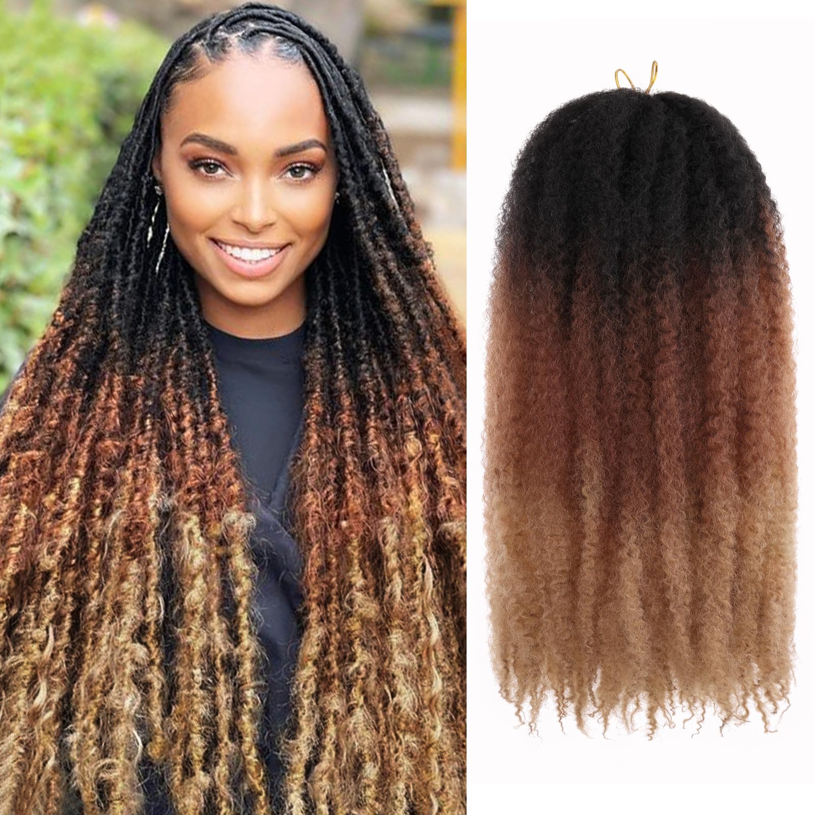 Photo 1 of RuiYok 3 Tone 18 Inch Marley Twist Braiding Hair 8 Packs Ombre Marley Hair Crochet Braids Pre-Separated Afro Kinky Twist Crochet Hair for Black Women Long Braiding Hair Extensions (8 Packs,1B3027#)
