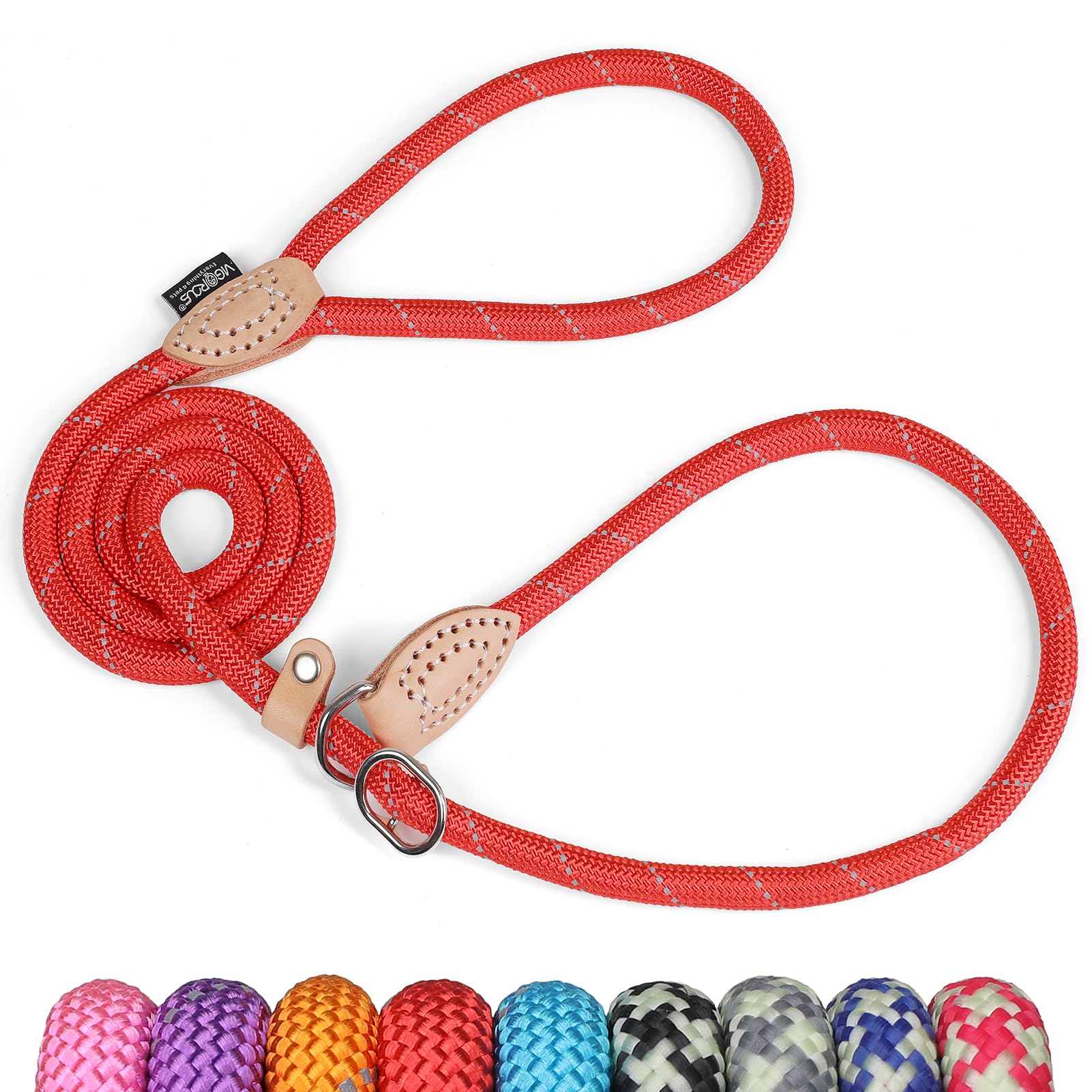 Grand Line Slip Lead Dog Leash - Anti Pull Dog Lead with 1.5m Reflective Training Rope, No Collar Needed for Small, Medium, Large Dogs & Cats (Red,M)