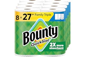 Bounty Quick-Size Paper Towels, White, 8 Family Triple Rolls = 27 Regular Rolls