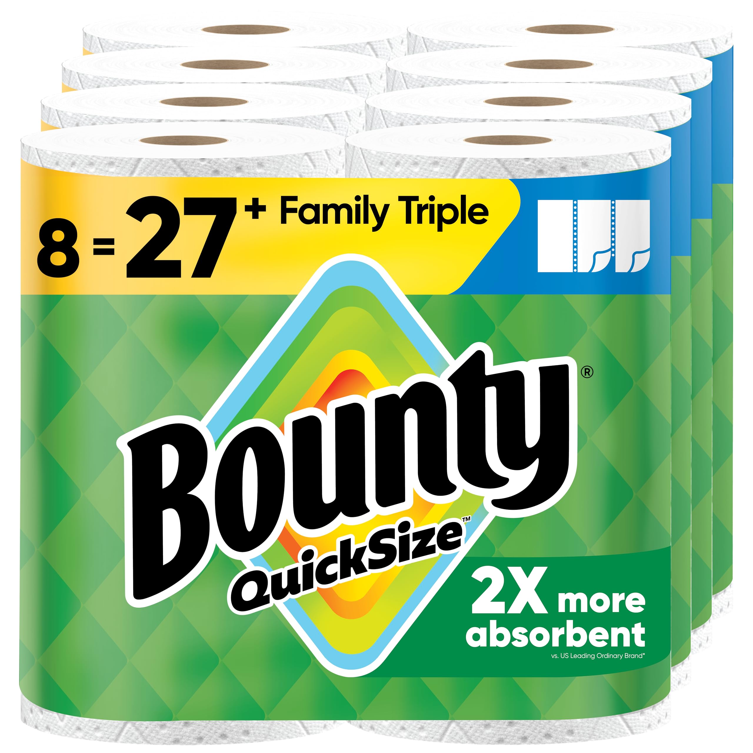 Photo 1 of Bounty Quick-Size Paper Towels, White, 8 Family Triple Rolls = 27 Regular Rolls