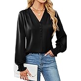 BMJL Women's Blouses Dressy Casual Satin Silk Long Sleeve Shirts Business Casual Tops