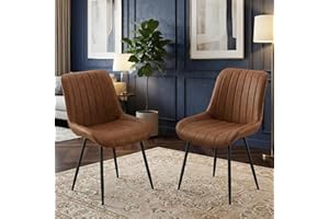 GarveeTech Set of 2 Dining Chairs, Modern Upholstered Side Chairs in Faux Leather with Sturdy Metal Legs, Brown