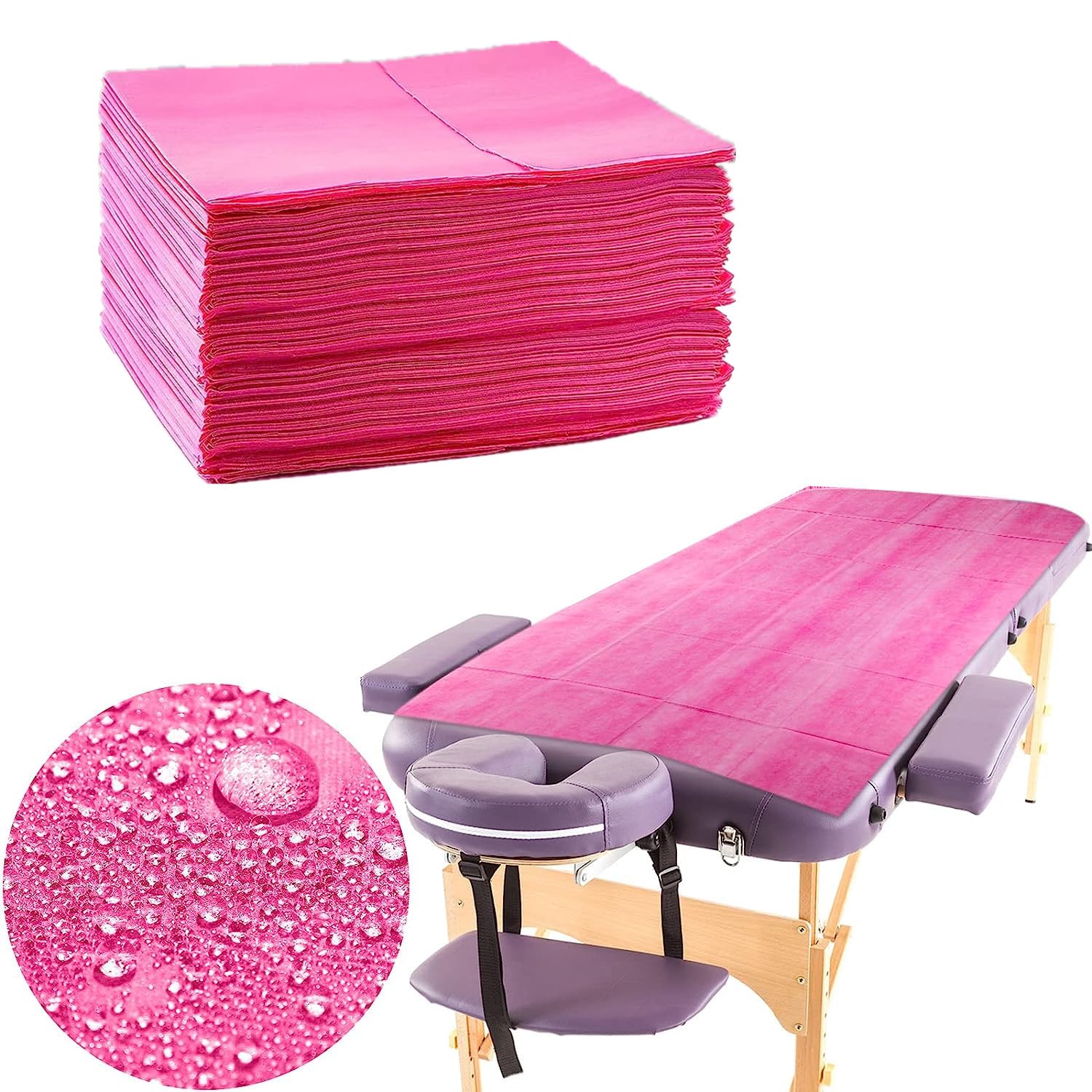YIDUHAO Disposable Bed Sheets,Bed Cover Spa Massage Table Sheet no Noise Bed Cover Flat Sheets,Breathable Non-Woven Fabric,80x180cm,Pink 20 Count