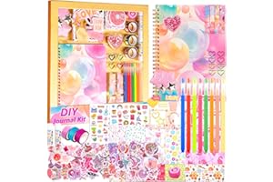 Woscel Gift for 6 7 8 9 10 11 12 Year Old Girl, 110pcs DIY Journal Kits for Teen Girls, Birthday Toy Gifts for Ages 8-12 Girls, Scrapbook & Diary Supplies Toy Set (pink)