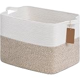 Goodpick 50L Large Woven Rope Storage Basket, Rectangle, Light Brown | 18" &times; 14" &times; 12" Stylish Gift Baskets for Living Room &amp; Bedroom Organization, Cotton Rope Basket for Blanket &amp; Toy Storage