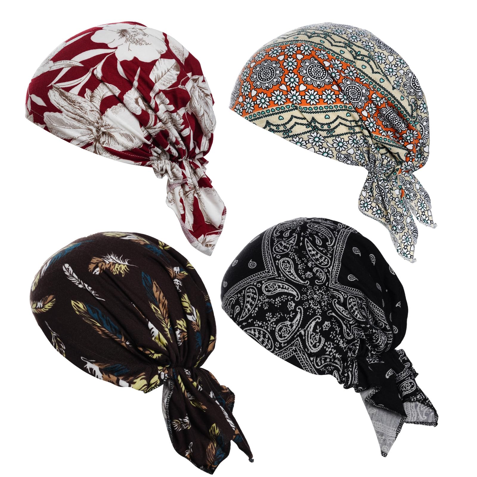 Photo 1 of 4pcs Pre-Tied Head Scarf Beanie Covers Cap Head Scarves Sleep Turban Hat