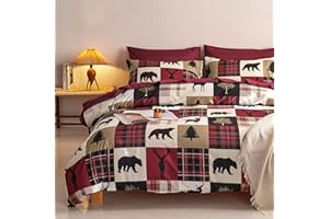 Wake In Cloud - Rustic Comforter Set, Cabin Christmas Farmhouse Western Lodge Woodland Wildlife Patchwork RV Outdoor Theme, S