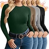 Velvelhall 4 Pack Women's Plus Size Long Sleeve Thermal Shirts Cotton Crew Neck Fleece Lined Tops Slim Fit Winter Undershirt