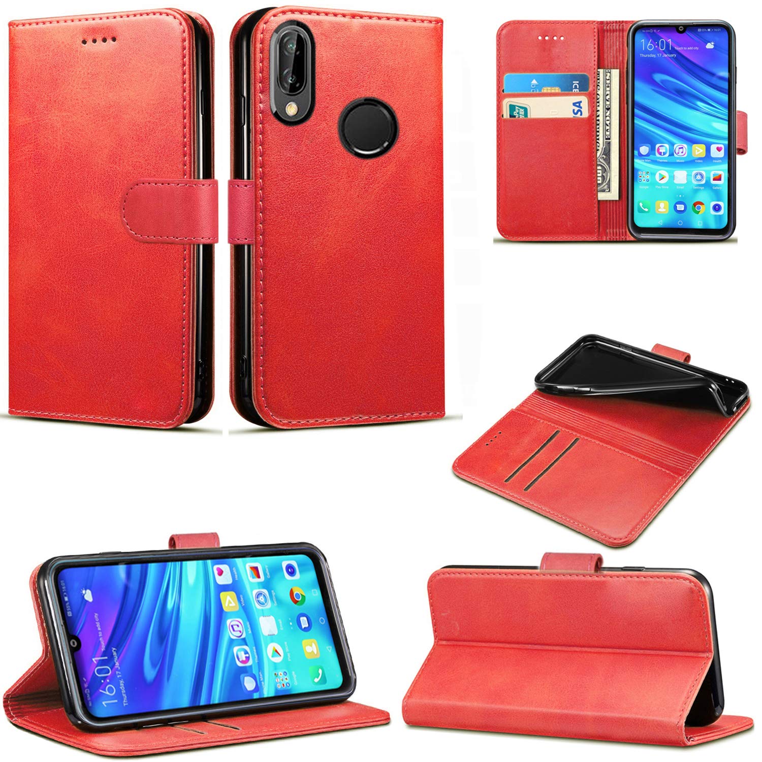 Mobile Stuff Huawei P Smart 2019 / Honor 10 Lite Case, Premium PU Leather Flip Wallet Phone Case Cover with Magnetic Closure Stand Card Holder for Huawei P Smart 2019 / Honor 10 Lite (Red Book)