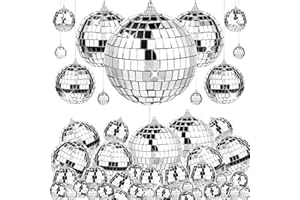 PINKXHY 66 PCS Mirror Disco Ball for Party, 3.94/3.15/2.36/2/1.18 Inches Silver Hanging Reflective Glass Disco Ball for Christmas Tree Ornament Holiday Party Home Decorations