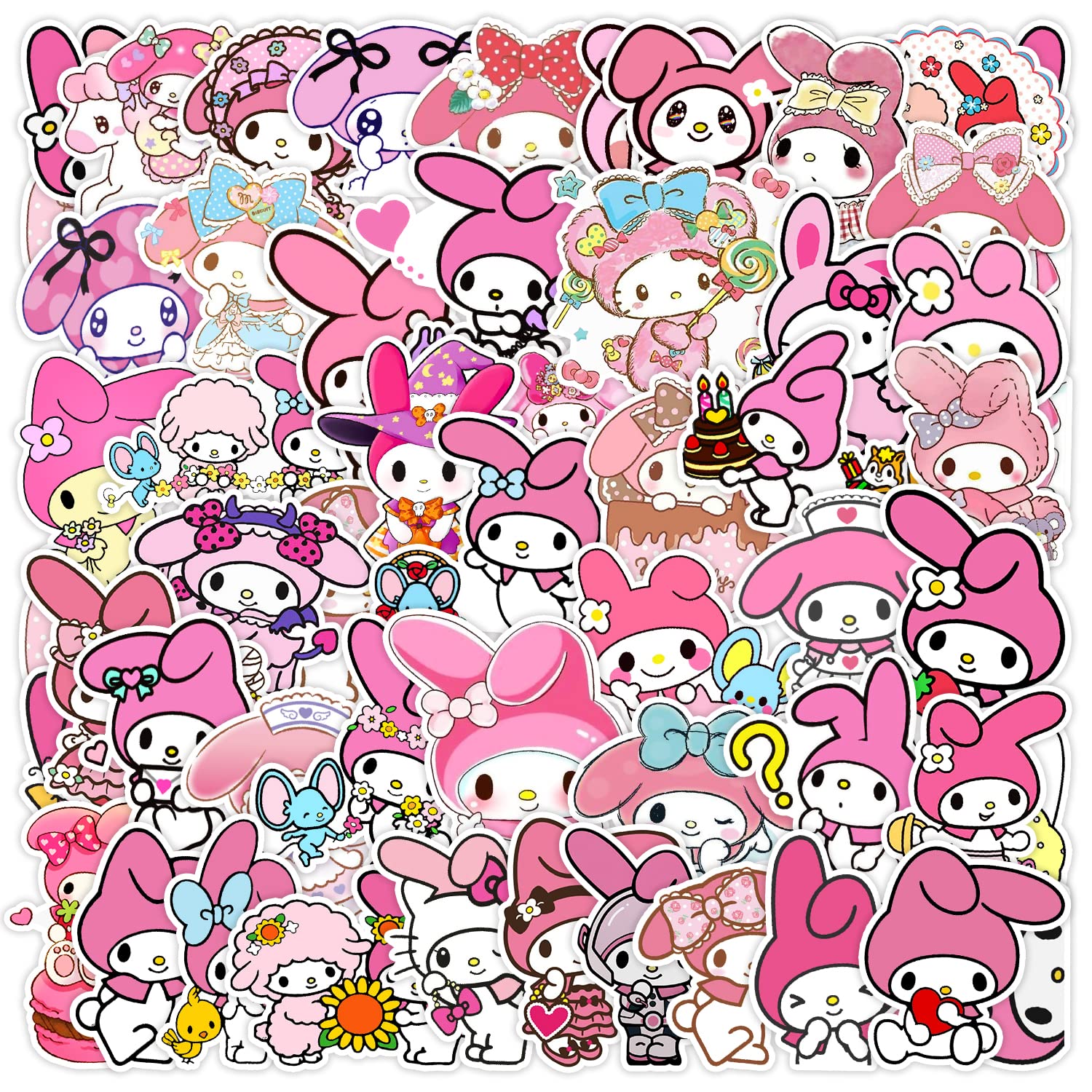50 Packs Kawaii Anime Compatible with My Melody Stickers,Reward Melody Gift for Children Teens Kids Adults,Waterproof Cartoon Stickers for Laptop Water Bottle Phone Bicycle Journal Scrapbooking