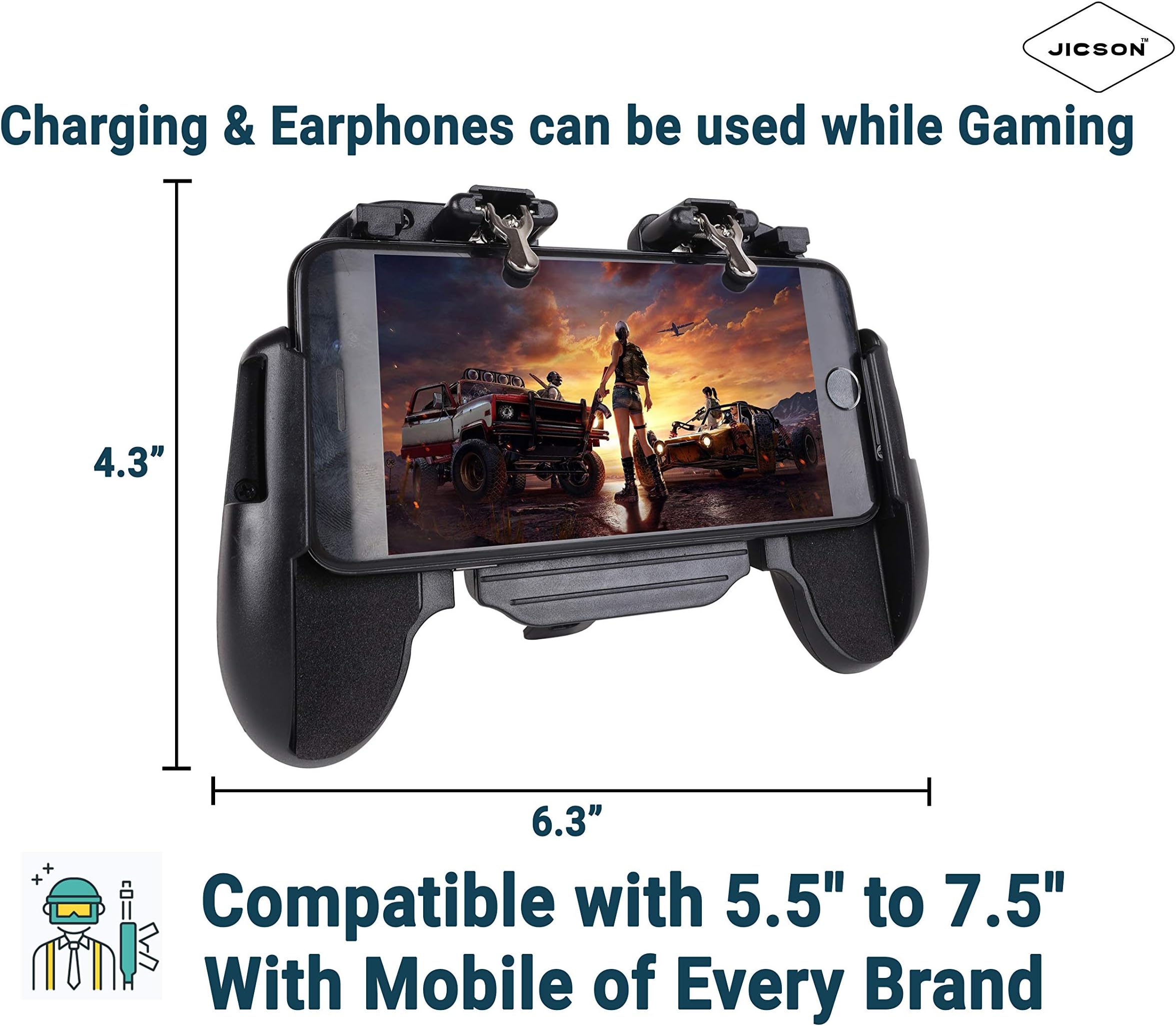 Jicson H5 Mobile Game Controller Gamepad with Cooling Fan Android/iOS (Black)