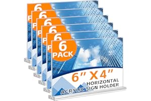 Acrylic Sign Holder 6x4 Horizontal, 6 Pack Double Sided Clear Table Menu Display,Table Top Picture Frame Plastic Stand, Suita