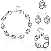 JMScape 4 PCS Western Turquoise Jewelry for Women Boho Vintage Navajo Pearl Necklace Earring Bracelet Ring Set Country Cowgirl Accessories for Gift