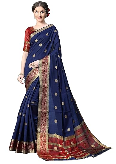 COTTON SHOPY Womens Banarasi Silk & Cotton Saree With Unstitched Blouse Piece